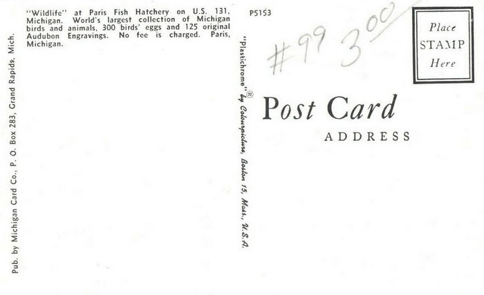 Paris Fish Hatchery - Postcard Back (newer photo)